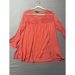 Zac & Rachel Kimono Sleeve Crochet Inset Blouse Size L/G pink